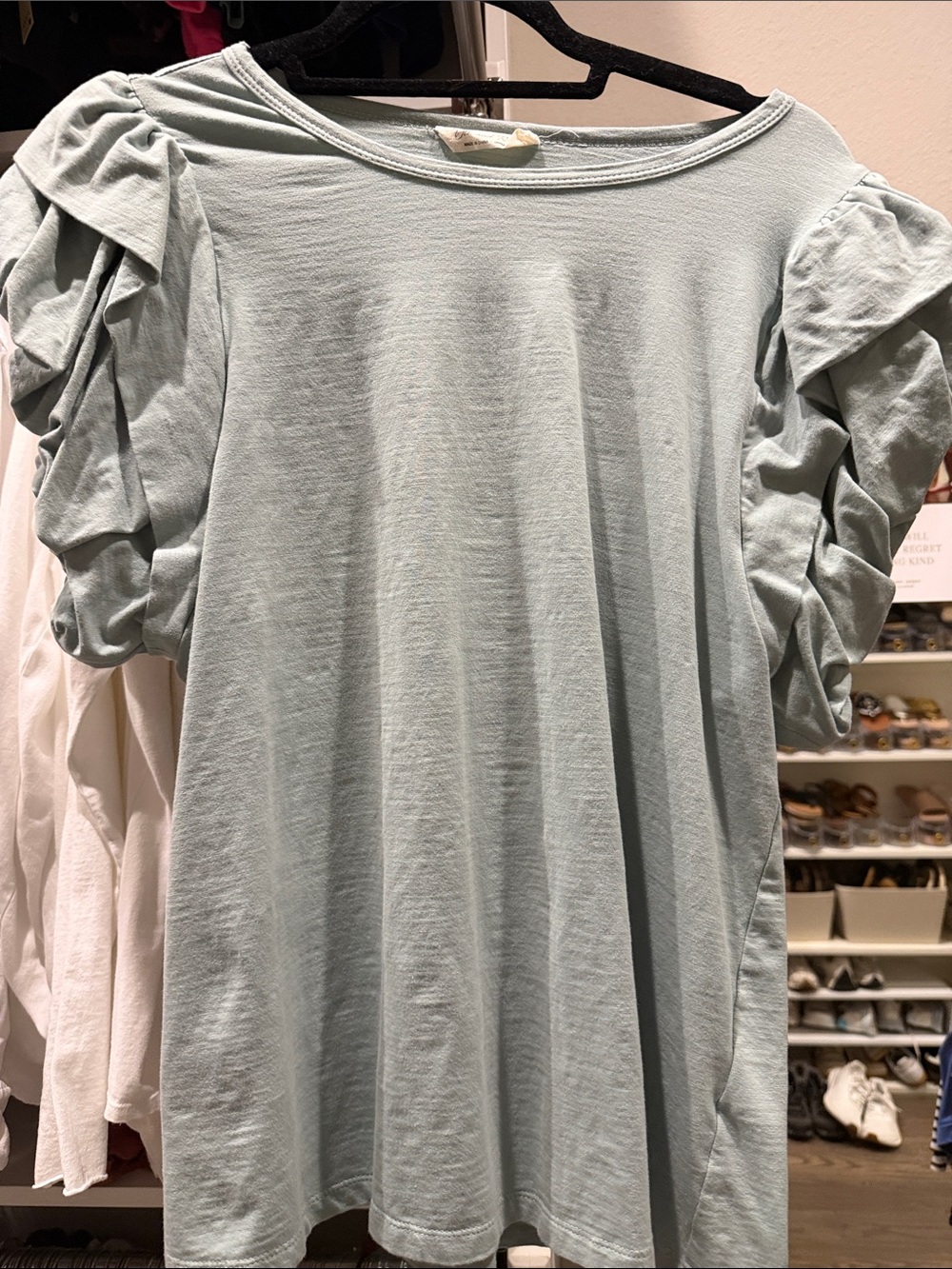 Light Blue Puff-Sleeve Women's Top